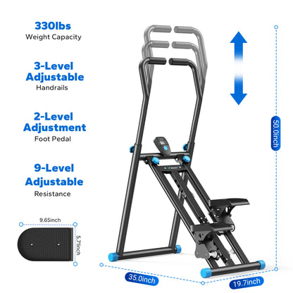 Merach Stair Stepper with Handlebar – 330 lbs capacity, adjustable pedals, compact vertical climber for full-body home/outdoor use.