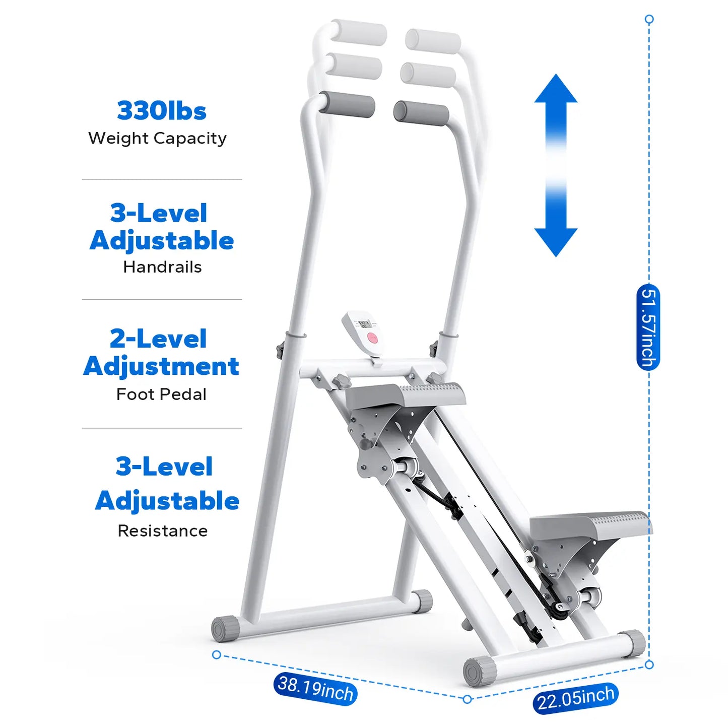 Merach Stair Stepper with Handlebar – 330 lbs capacity, adjustable pedals, compact vertical climber for full-body home/outdoor use.
