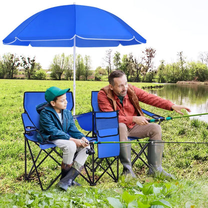 Double Camping Chairs with Umbrella & Cooler – Perfect for Football & Baseball Games