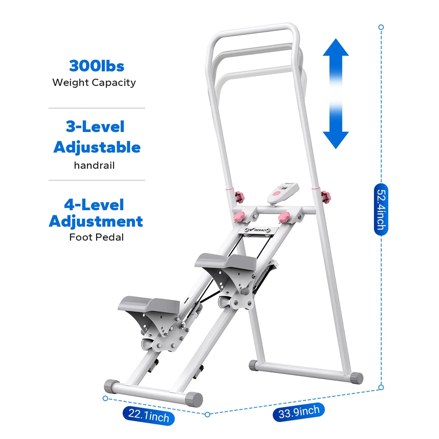 Merach Stair Stepper with Handlebar – 330 lbs capacity, adjustable pedals, compact vertical climber for full-body home/outdoor use.