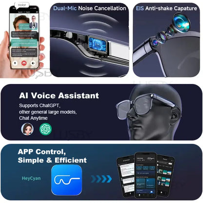 LUSBY Smart AI Camera Glasses, 8MP Video Recording, 160+ Languages Real-Time Translation, Bluetooth Audio Sunglasses