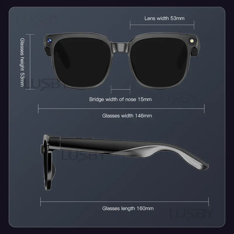 LUSBY Smart AI Camera Glasses, 8MP Video Recording, 160+ Languages Real-Time Translation, Bluetooth Audio Sunglasses